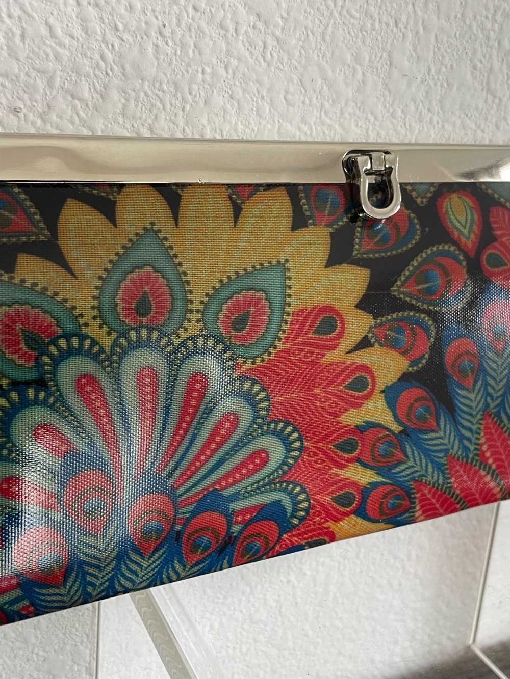 Floral Peacock Print Clutch Bag in Multicolor